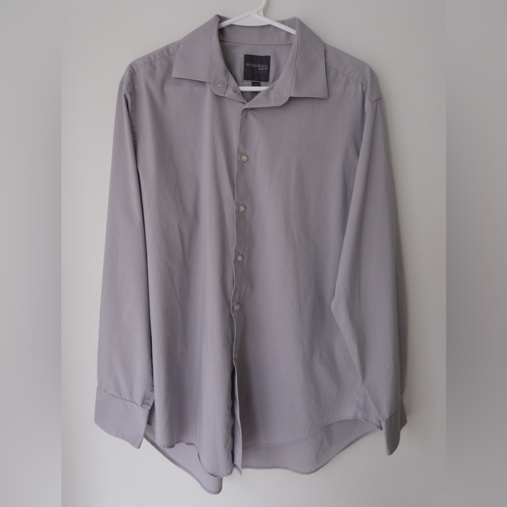 Madison Slim Fit Gray Dress Shirt (Large)